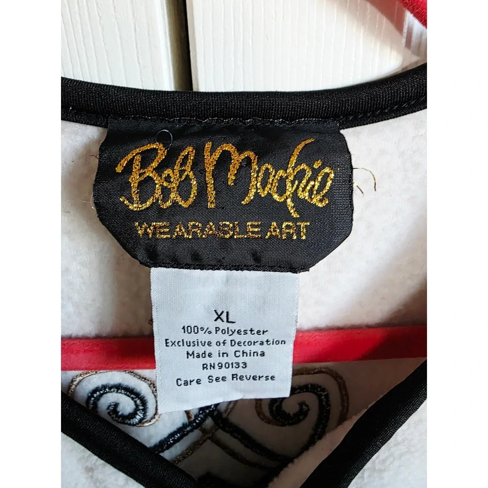 Bob Mackie XL Wearable Art Cream Fleece‎ Zip Up Jacket Embroidered Scrollwork